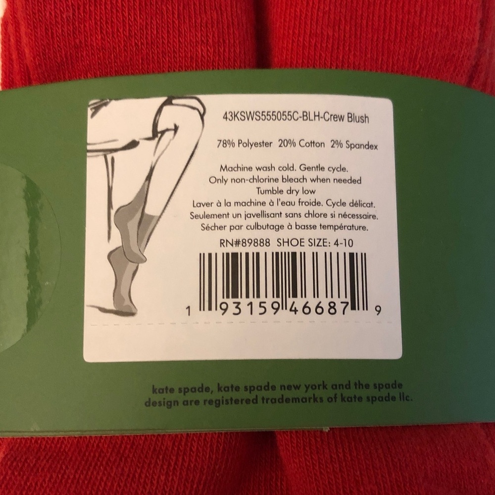 Kate Spade 3 Pair Crew Socks Pink With Doves, Red & White Shoe Size 4-10 NWT - Picture 6 of 11